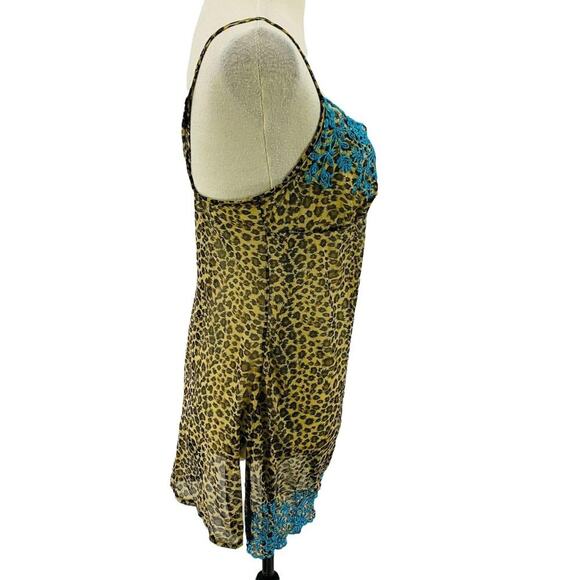 Vintage Y2K Victoria's Secret Babydoll Sheer Leopard Teal Embroidered Nightie M - Picture 5 of 8